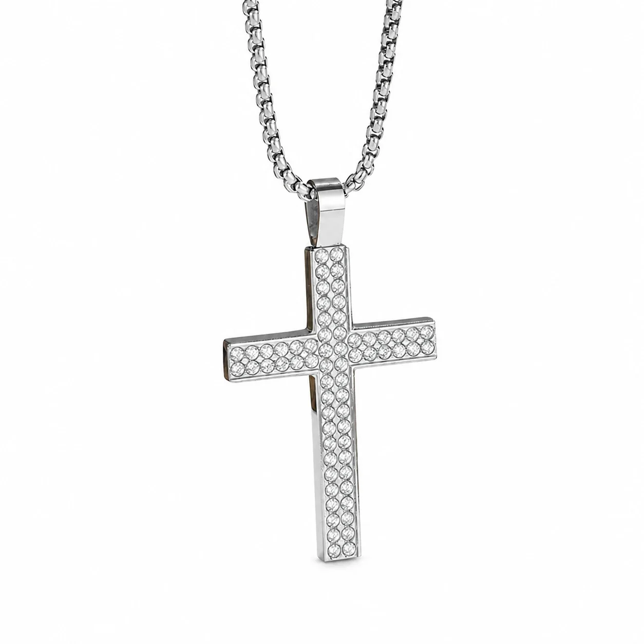 Bold 316 Stainless Steel Pavé Cross Pendant Necklace