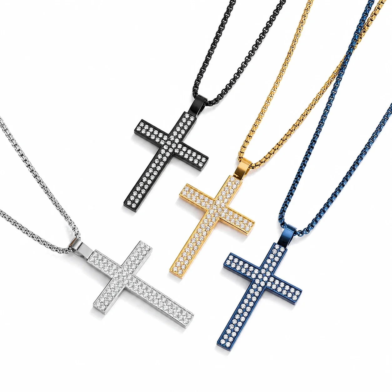 Bold 316 Stainless Steel Pavé Cross Pendant Necklace