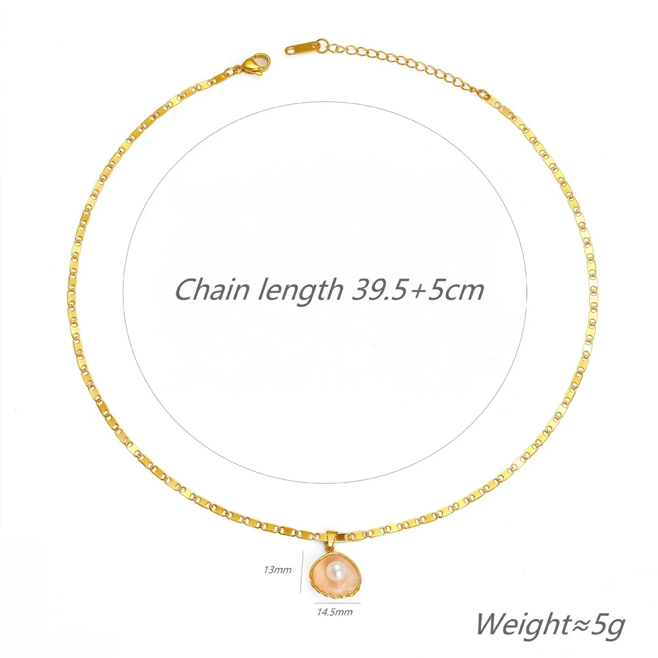 Pendant Necklace, Shell Inlay Pearl & Scalloped Rim, Stainless Steel