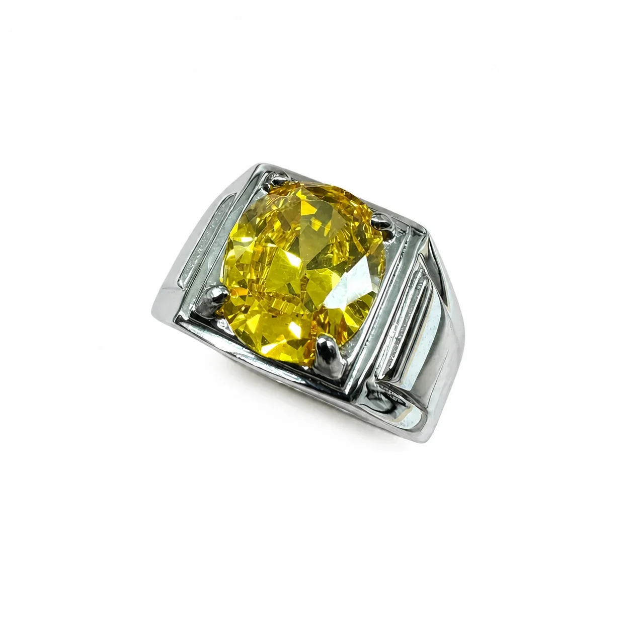 Bold 316 Stainless Steel Oval Stone Signet Ring - Yellow