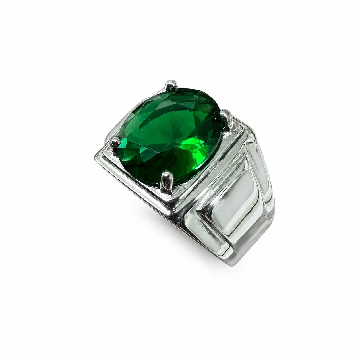 Bold 316 Stainless Steel Oval Stone Signet Ring - Green