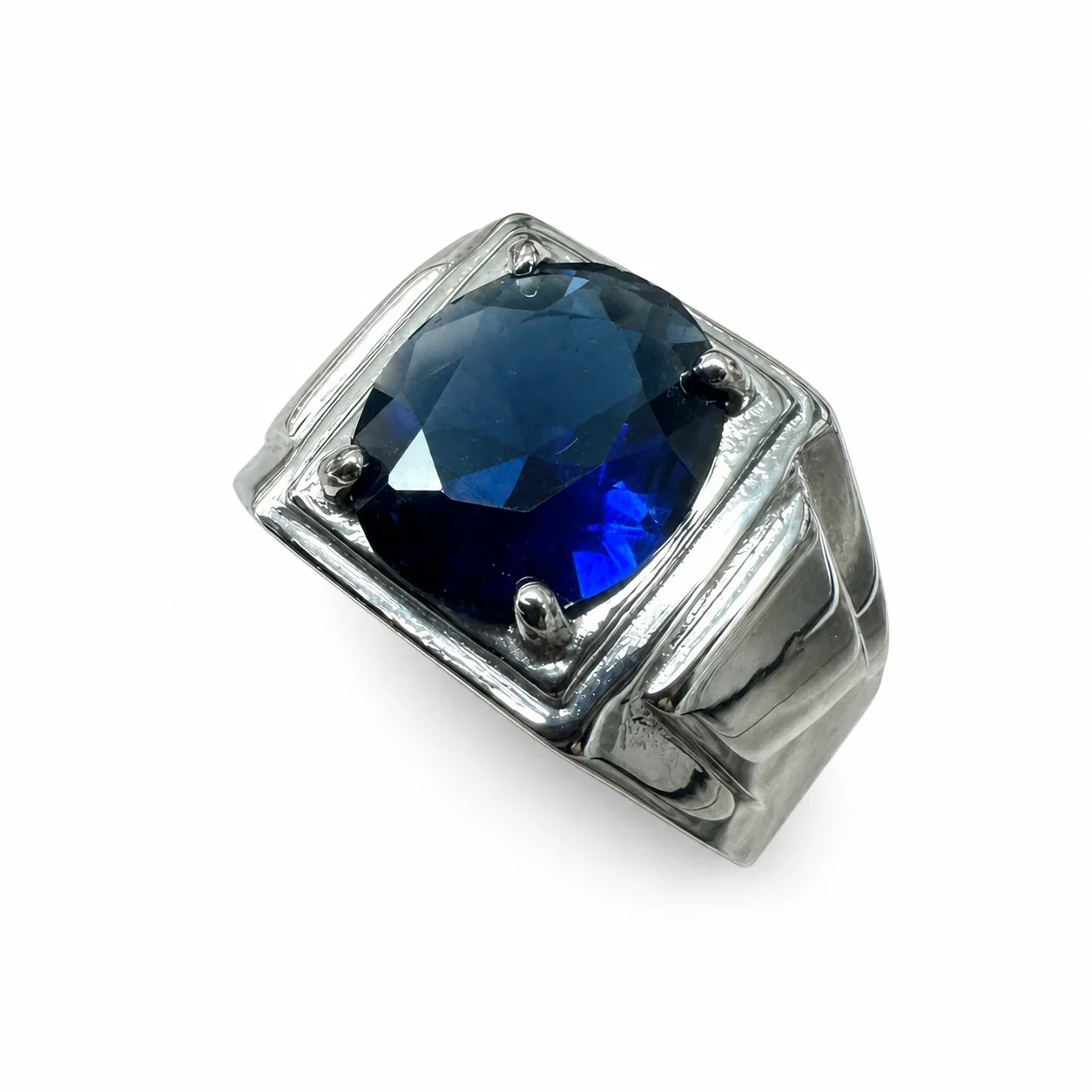 Bold 316 Stainless Steel Oval Stone Signet Ring - Blue