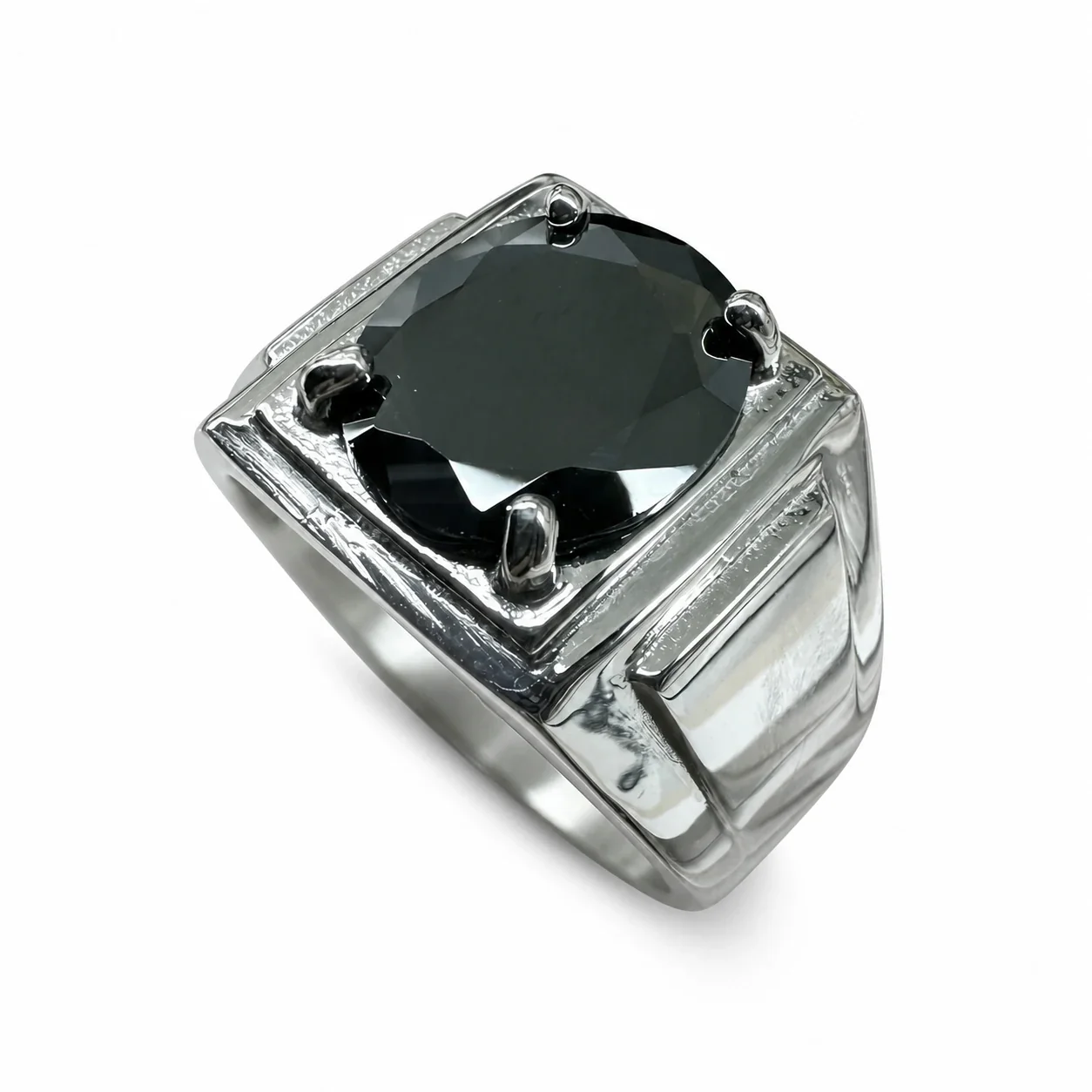 Bold 316 Stainless Steel Oval Stone Signet Ring - Black