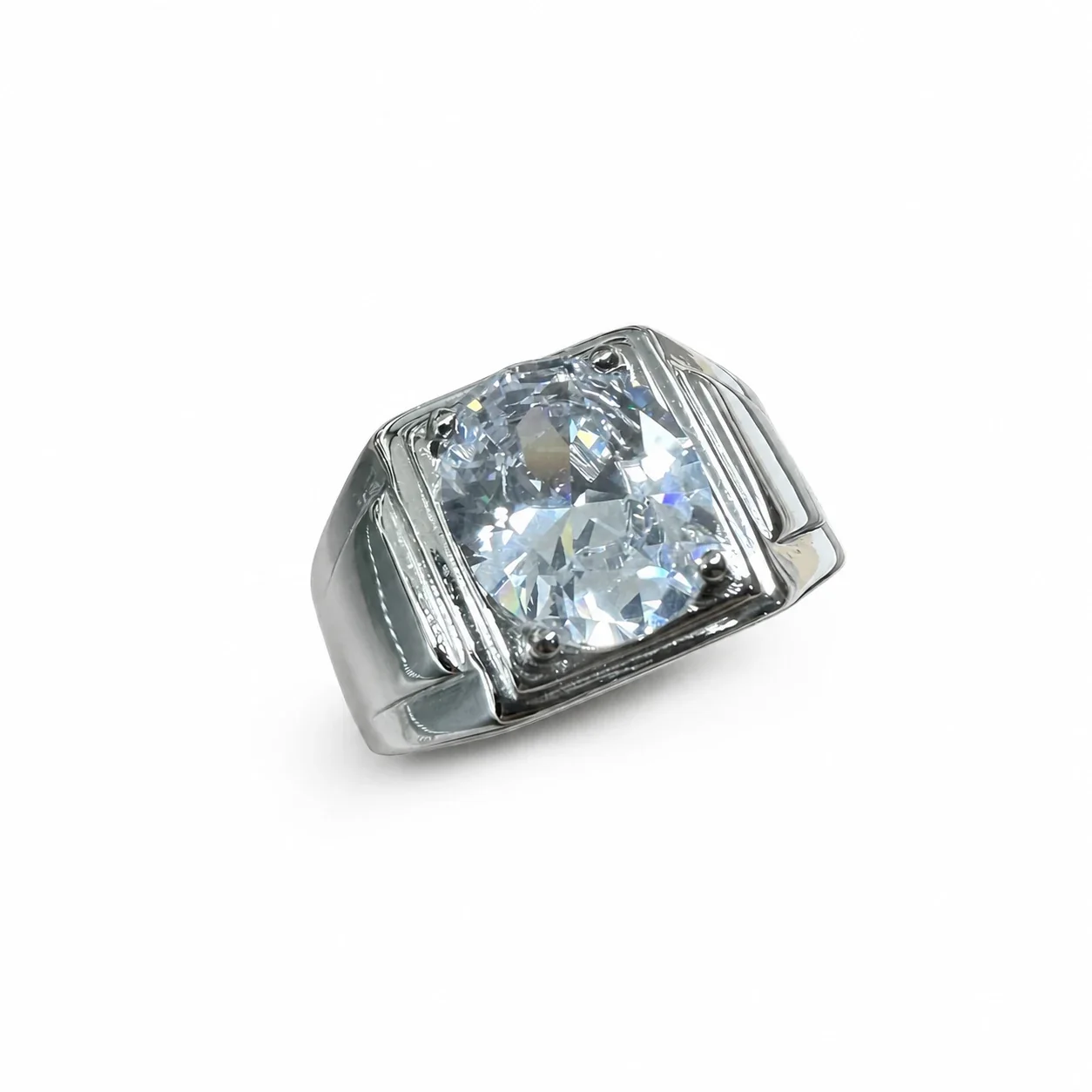 Bold 316 Stainless Steel Oval Stone Signet Ring - Clear