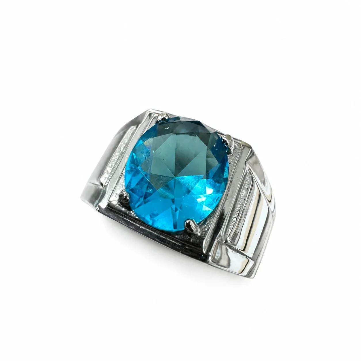 Bold 316 Stainless Steel Oval Stone Signet Ring - Sky Blue
