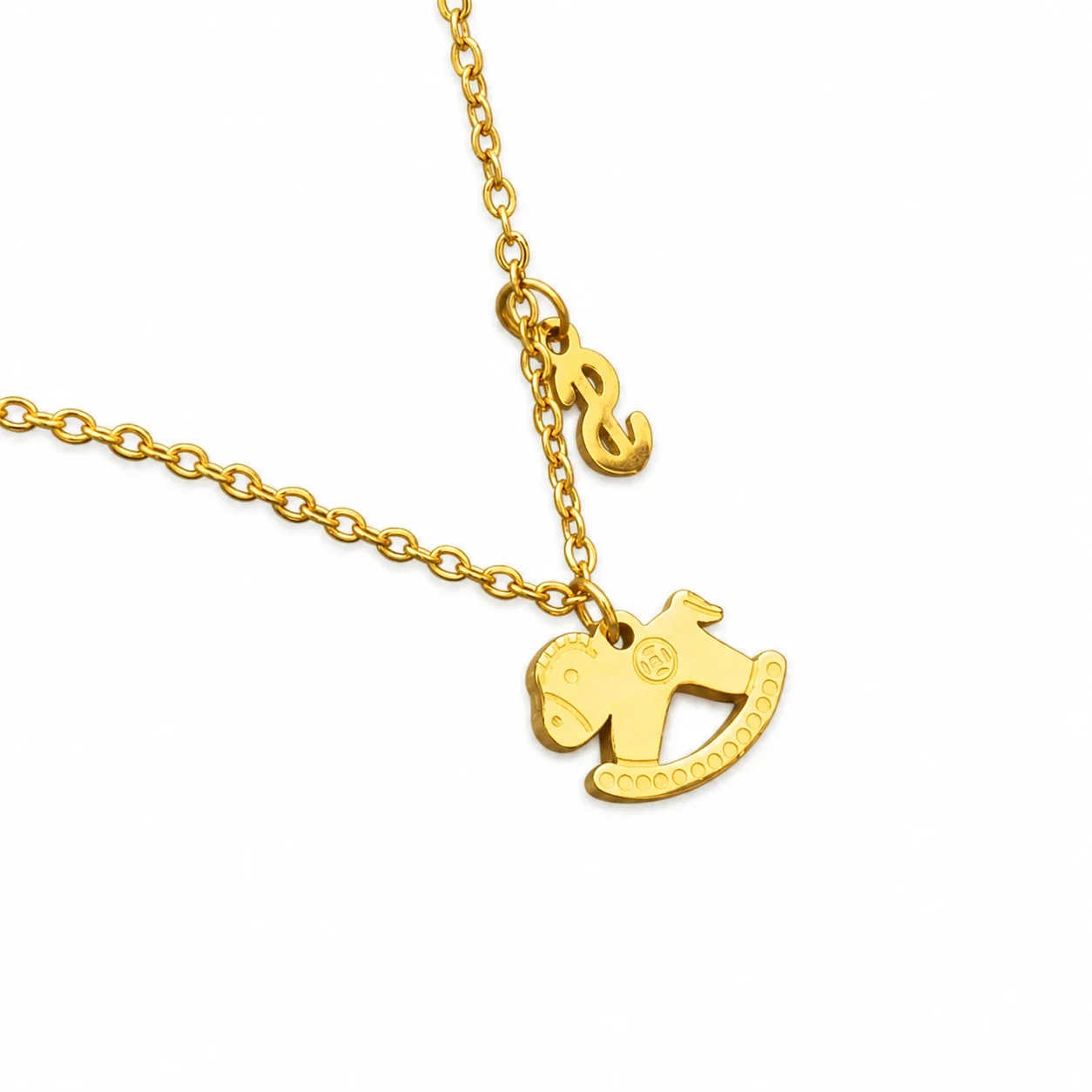Playful Gold-Plated Stainless Steel Rocking Horse Pendant Necklace