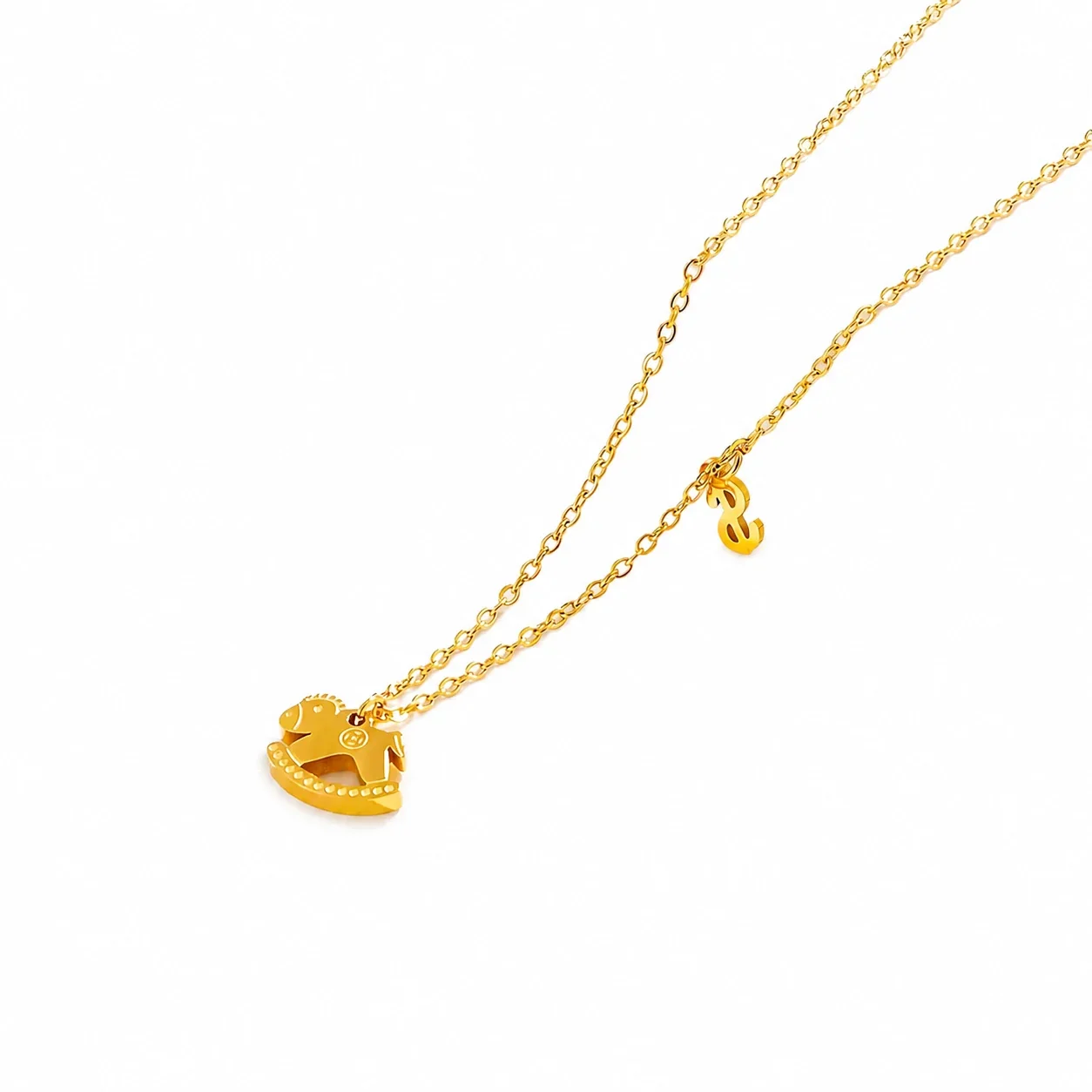Playful Gold-Plated Stainless Steel Rocking Horse Pendant Necklace