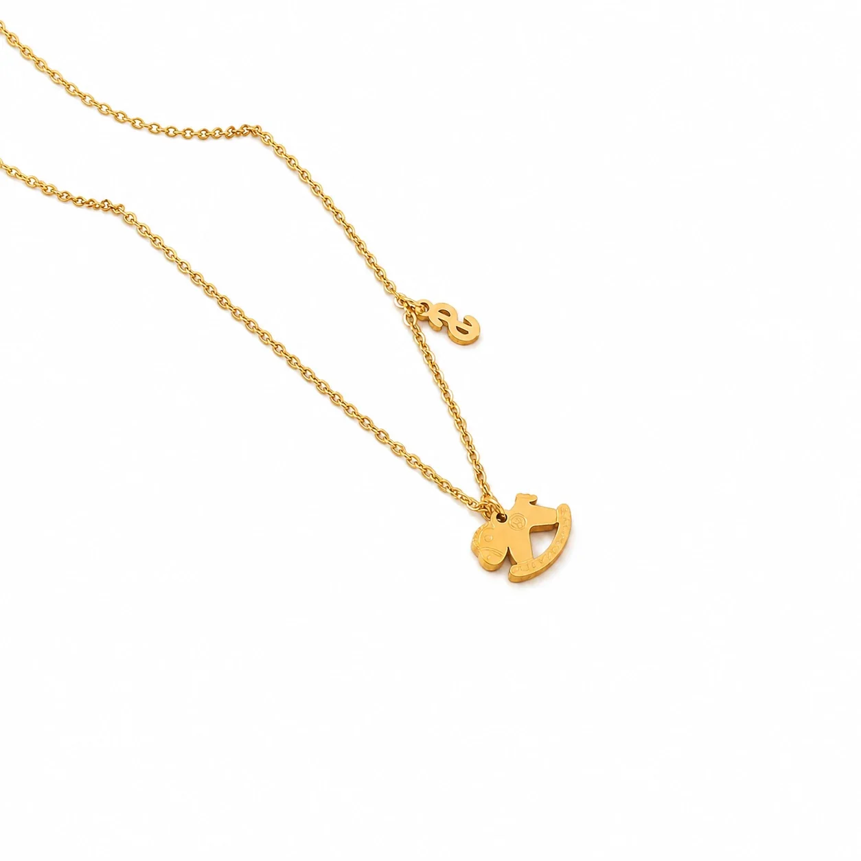 Playful Gold-Plated Stainless Steel Rocking Horse Pendant Necklace