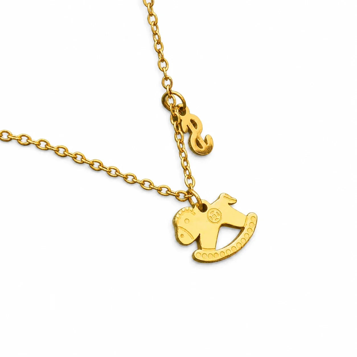 Playful Gold-Plated Stainless Steel Rocking Horse Pendant Necklace - Gold