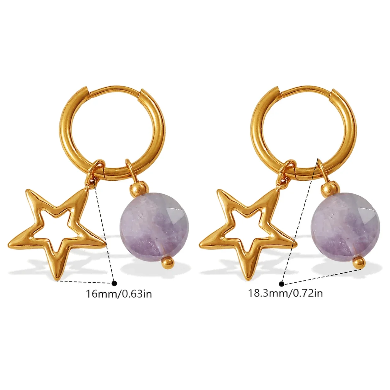 Hoop Earrings with Mixed Charm Drops, 18K Gold-Plated Steel - Gold Tiger and Blue Crystal Charm