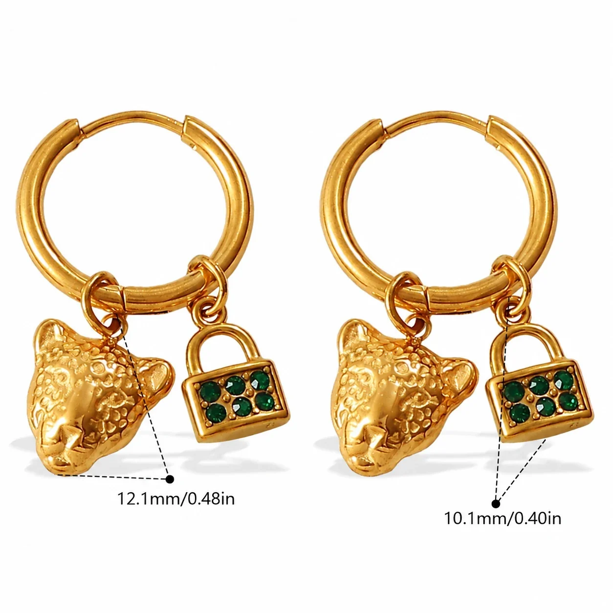 Hoop Earrings with Mixed Charm Drops, 18K Gold-Plated Steel - Gold Flower and Pearl-Effect Bead Charm