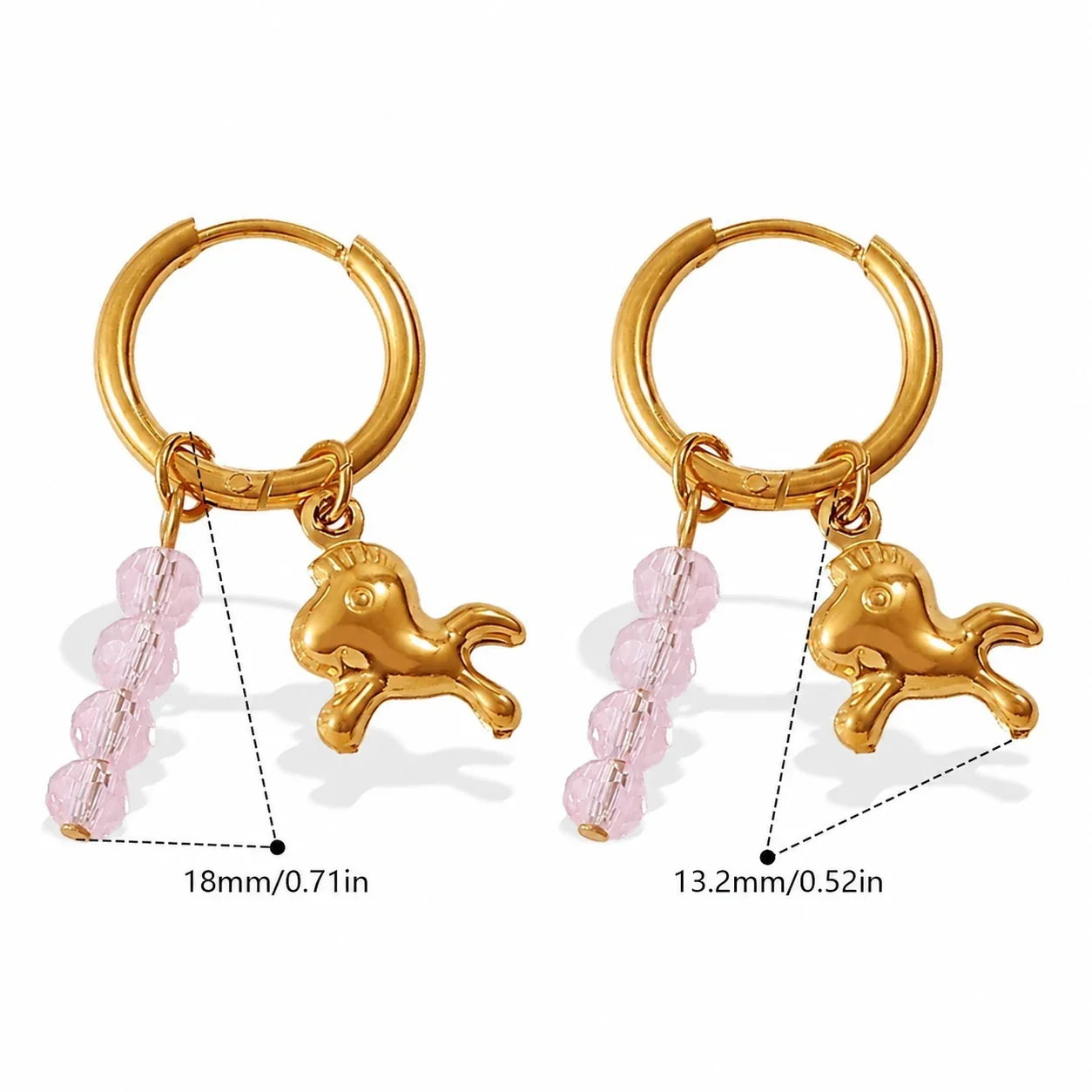 Hoop Earrings with Mixed Charm Drops, 18K Gold-Plated Steel - Gold Cat and Blue Crystal Charm