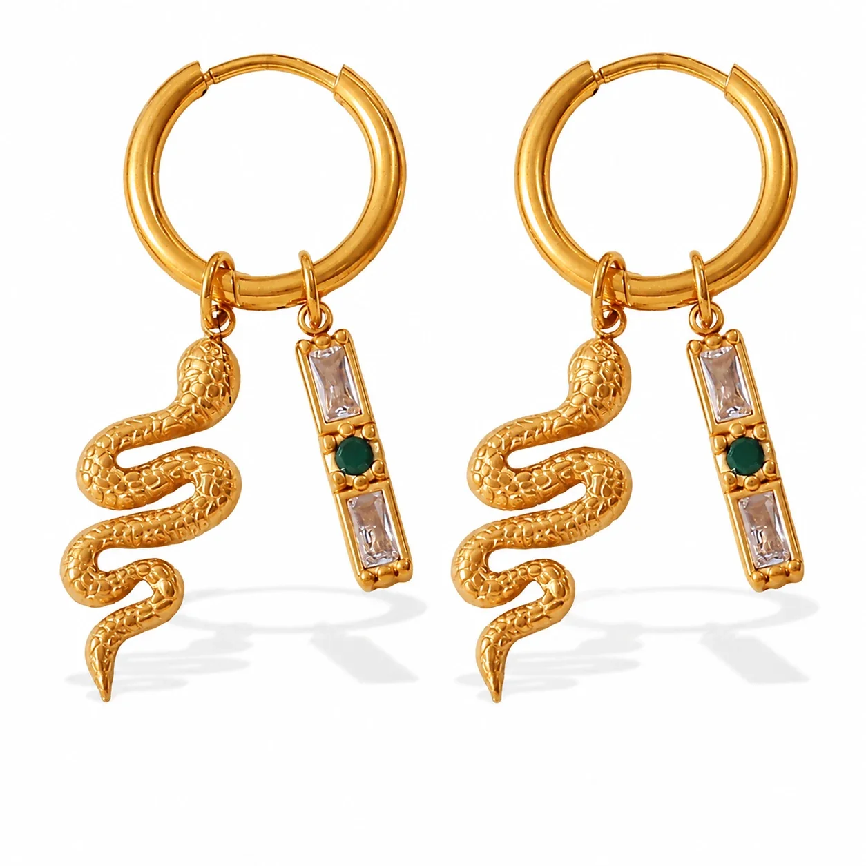 Hoop Earrings with Mixed Charm Drops, 18K Gold-Plated Steel - Gold Heart and Cross Charm