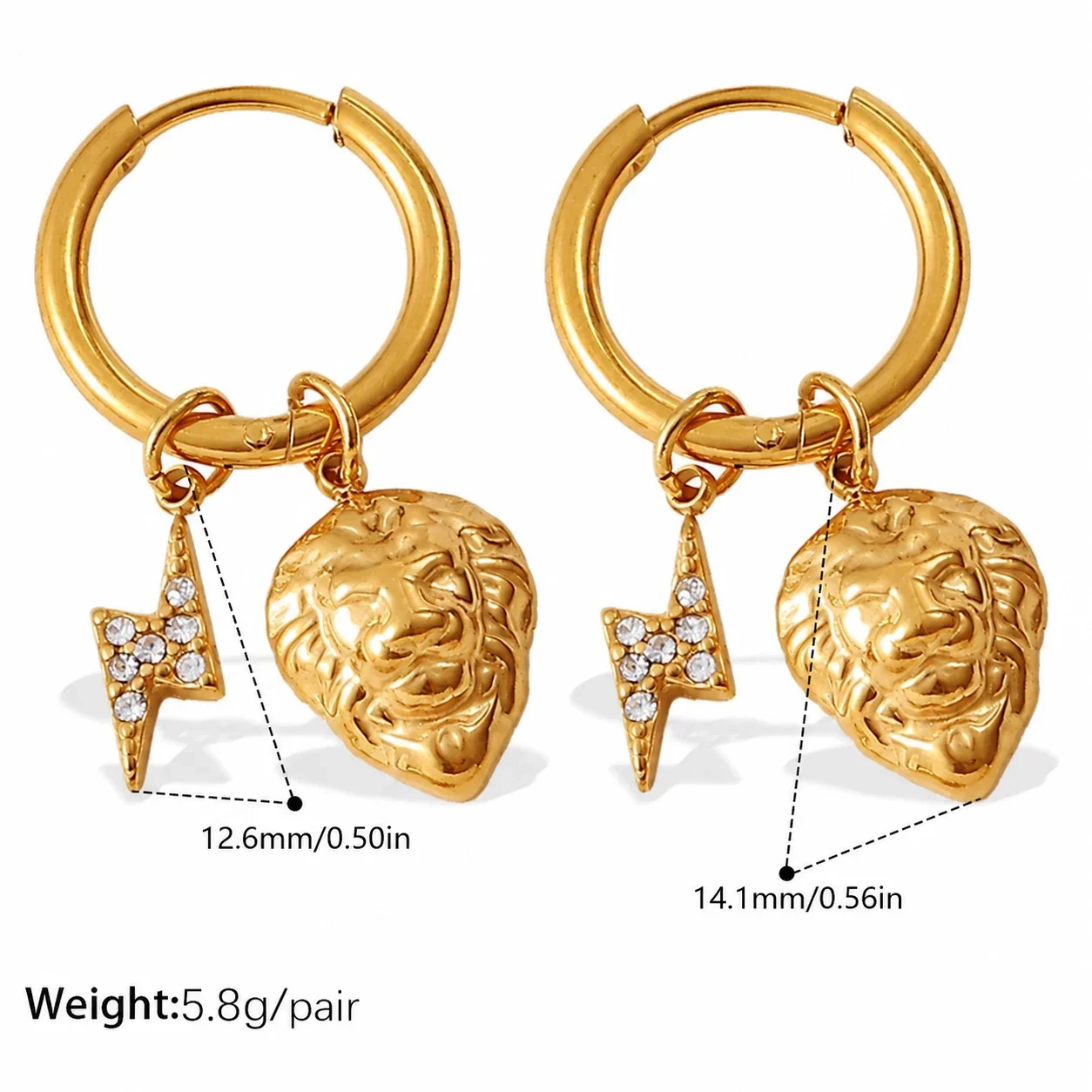 Hoop Earrings with Mixed Charm Drops, 18K Gold-Plated Steel - Gold Horse and Pink Bead Charm