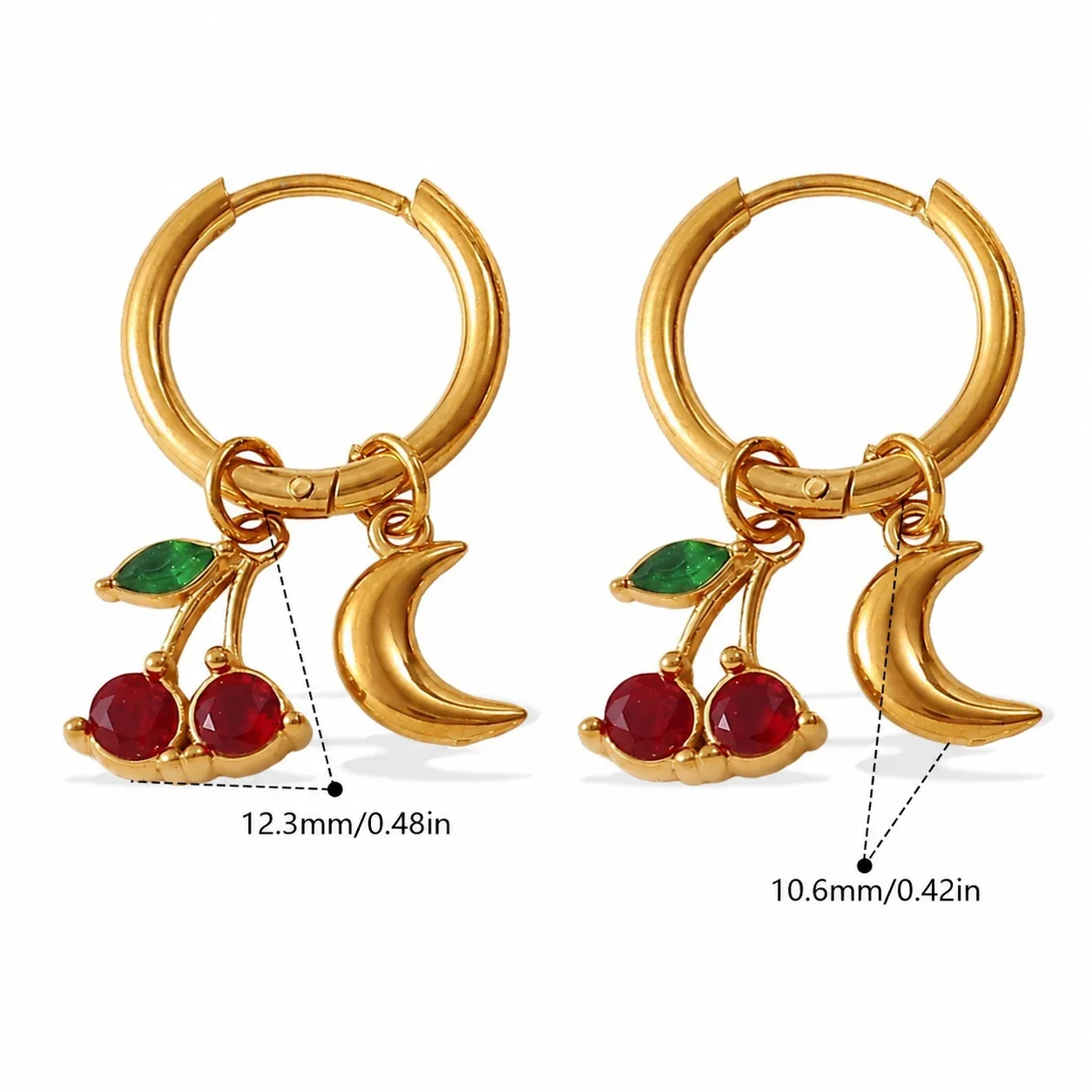 Hoop Earrings with Mixed Charm Drops, 18K Gold-Plated Steel - Gold Sun and Dagger Charm