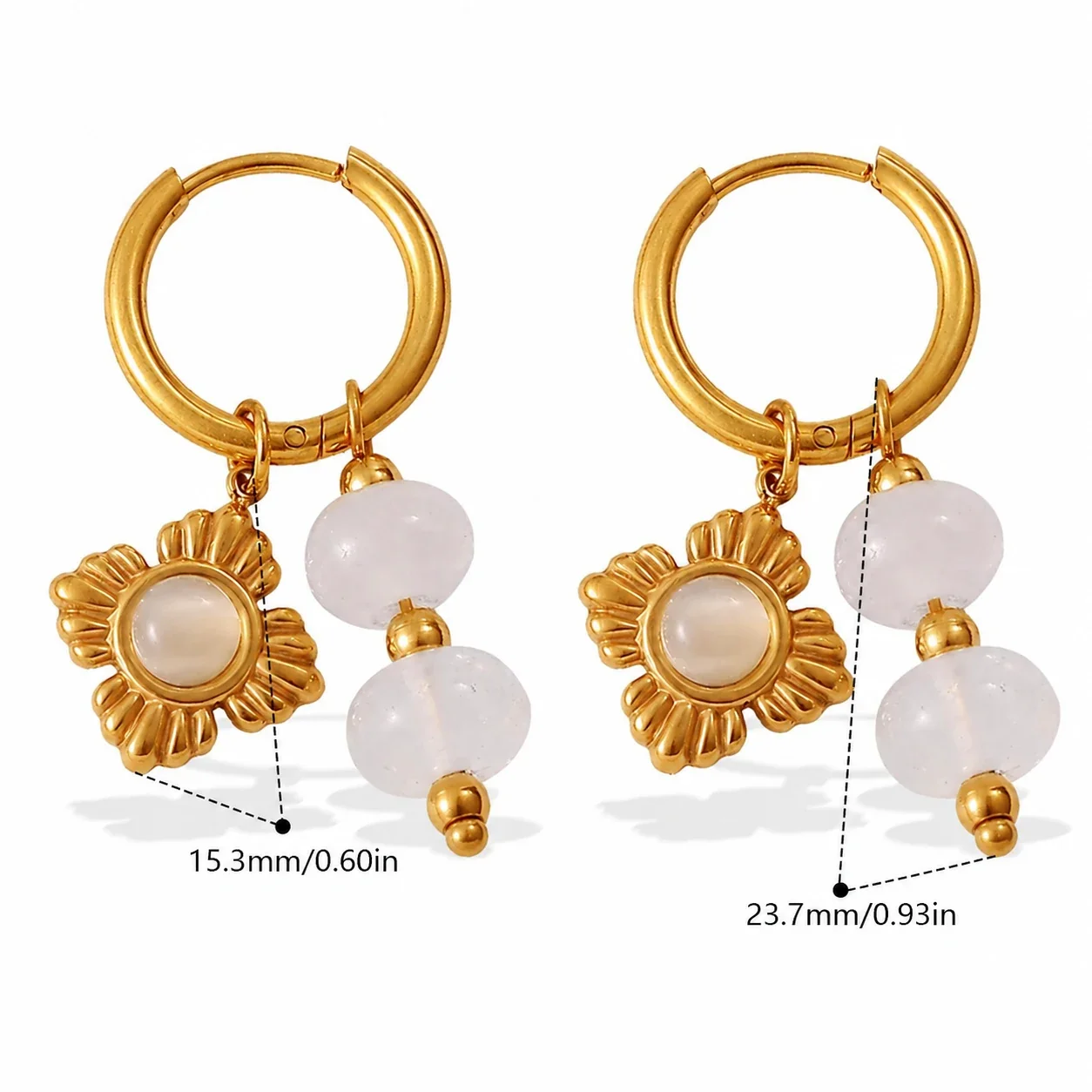 Hoop Earrings with Mixed Charm Drops, 18K Gold-Plated Steel - Gold Snake and Green Crystal Charm