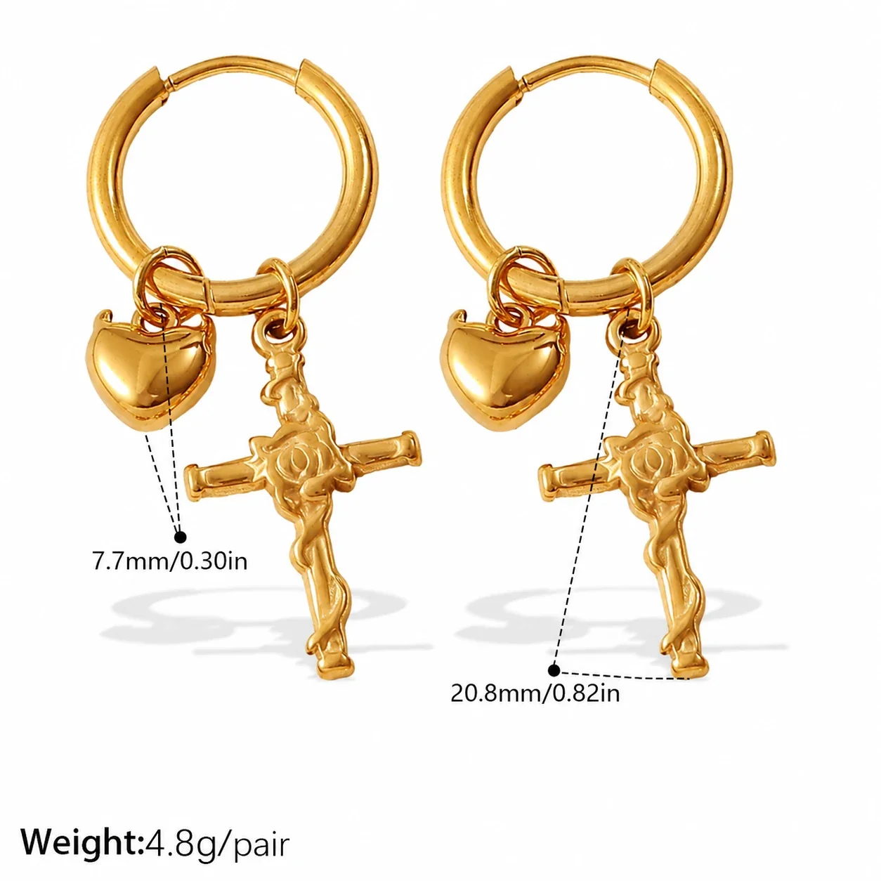 Hoop Earrings with Mixed Charm Drops, 18K Gold-Plated Steel - Gold Star and Purple Bead Charm