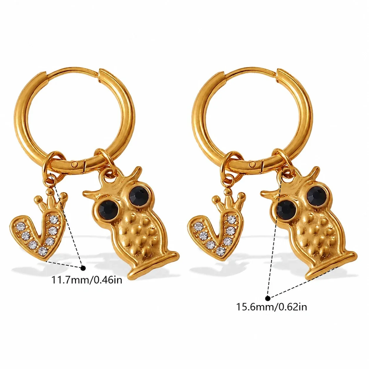 Hoop Earrings with Mixed Charm Drops, 18K Gold-Plated Steel - Gold Cross and Clear Crystal Charm