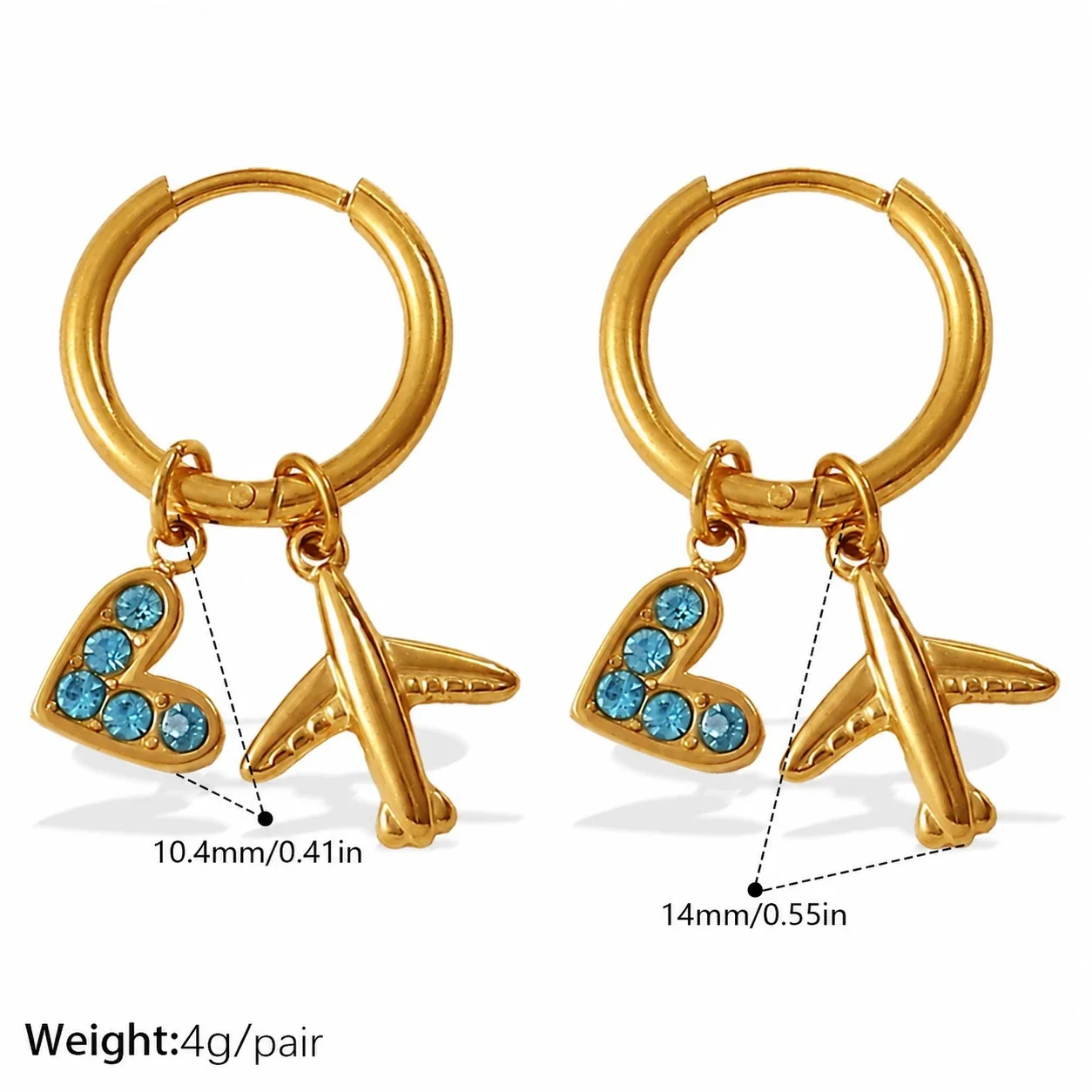 Hoop Earrings with Mixed Charm Drops, 18K Gold-Plated Steel - Gold Cherry and Crescent Charm