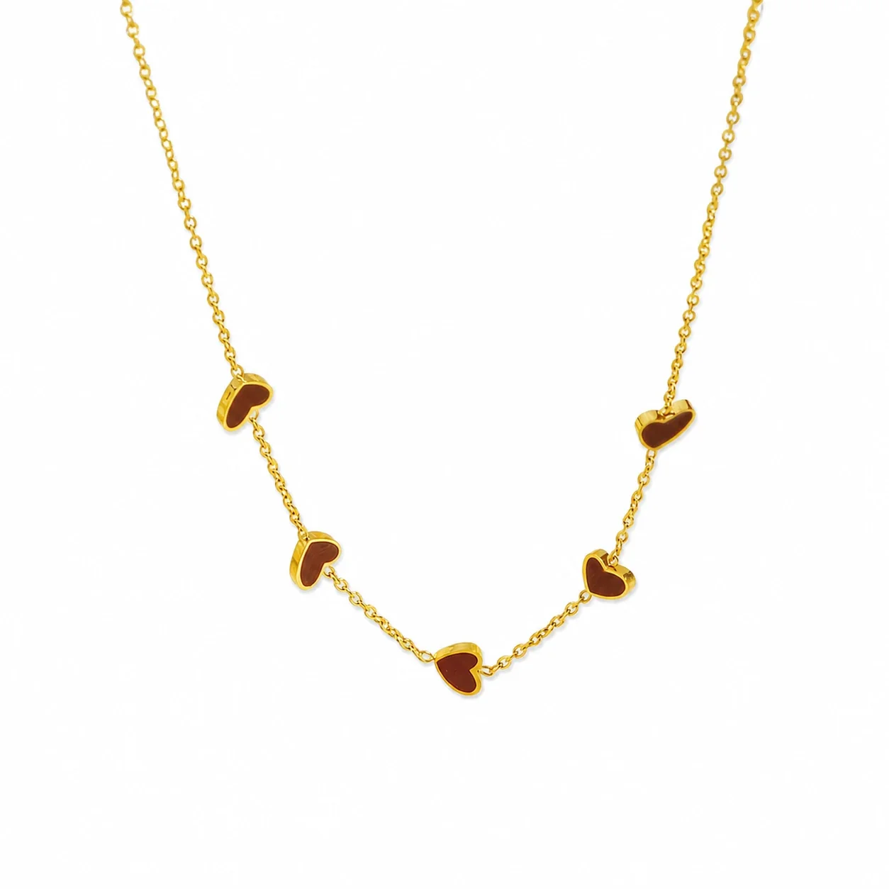 Playful Gold-Plated Red Five-Heart Station Necklace