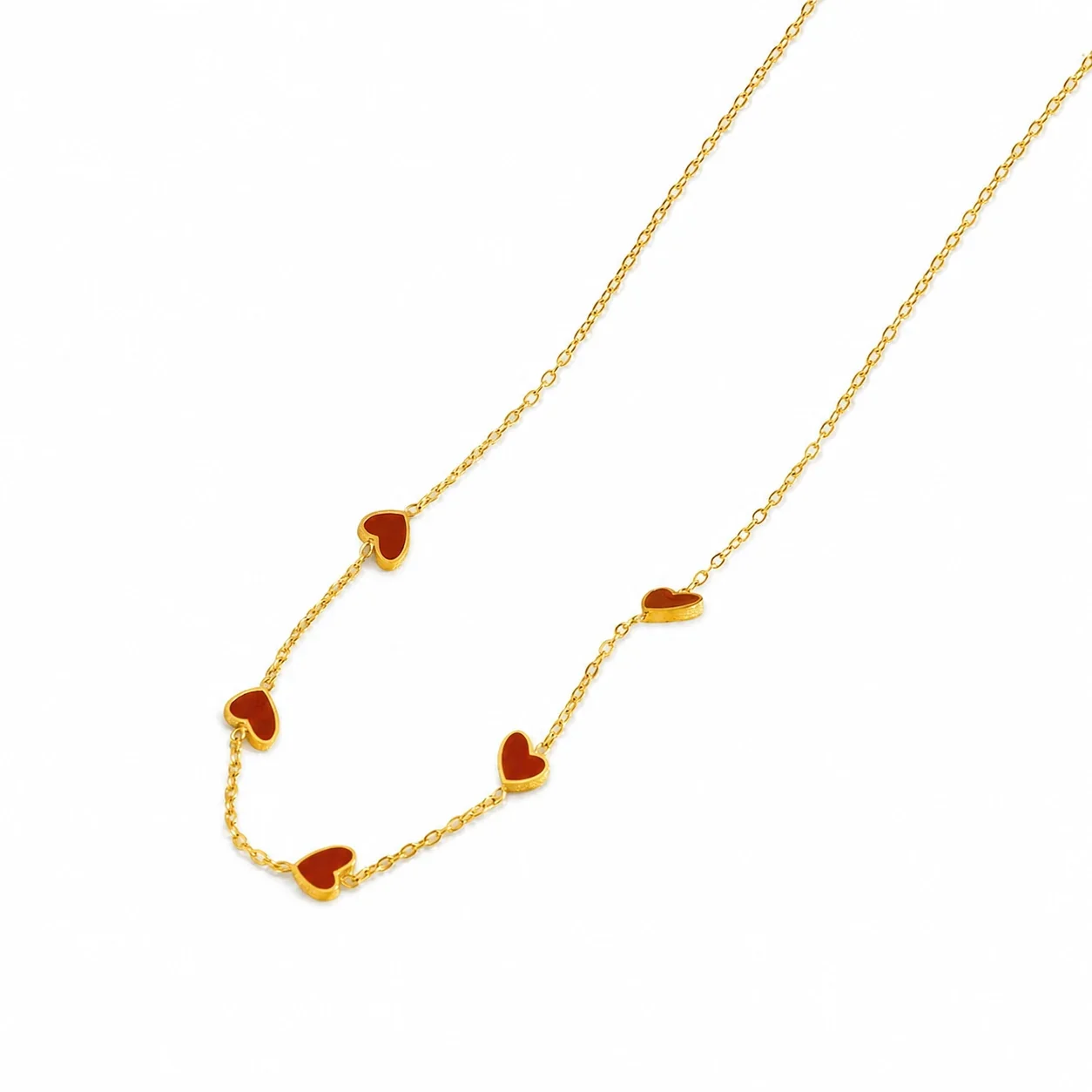 Playful Gold-Plated Red Five-Heart Station Necklace