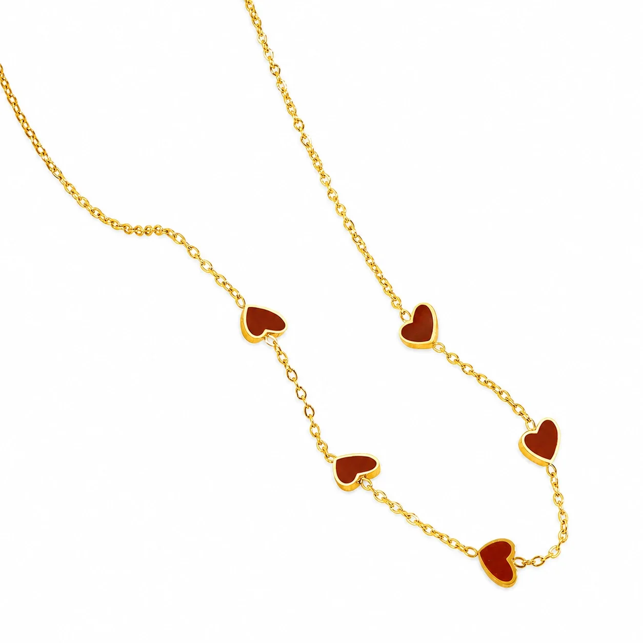 Playful Gold-Plated Red Five-Heart Station Necklace