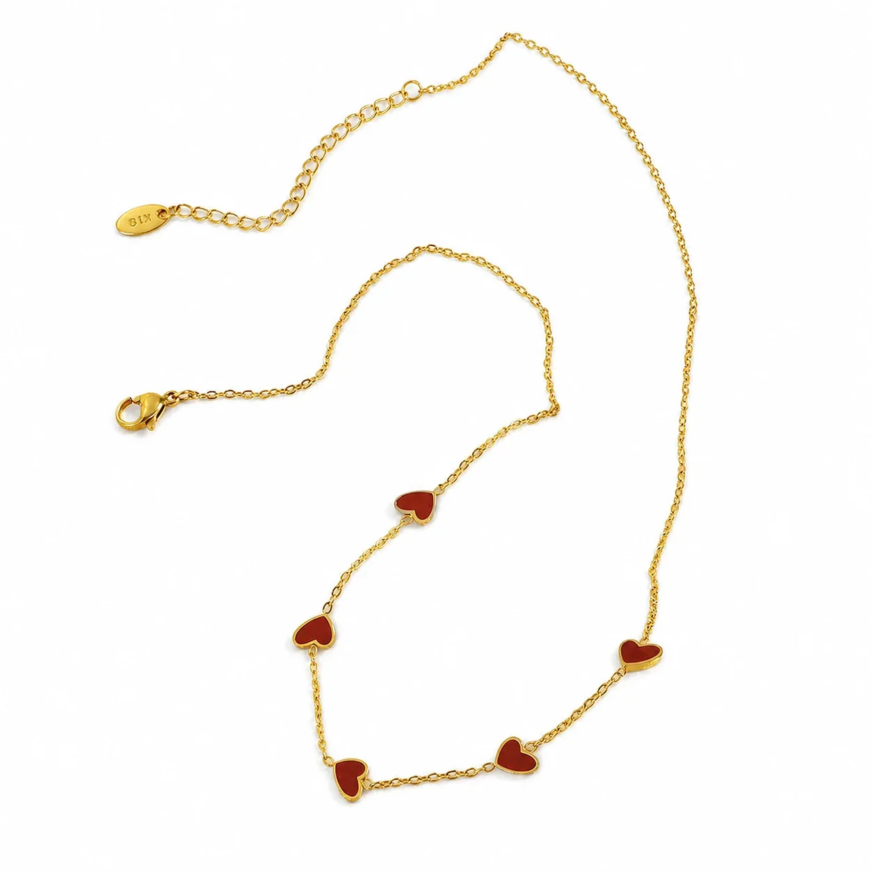 Playful Gold-Plated Red Five-Heart Station Necklace