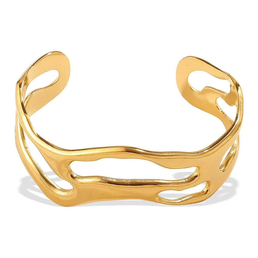 Open Cuff Bracelet, Organic Cutouts, 18K Gold-Plated Steel