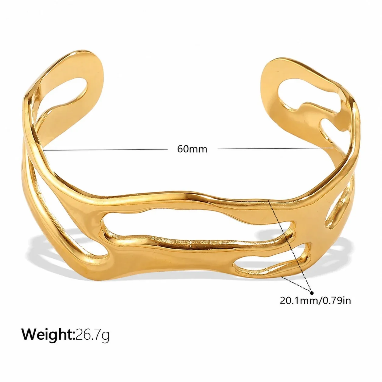 Open Cuff Bracelet, Organic Cutouts, 18K Gold-Plated Steel - Gold