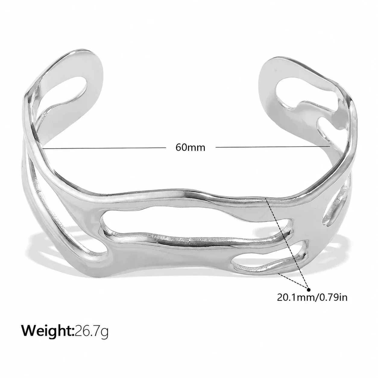 Open Cuff Bracelet, Organic Cutouts, 18K Gold-Plated Steel - Silver