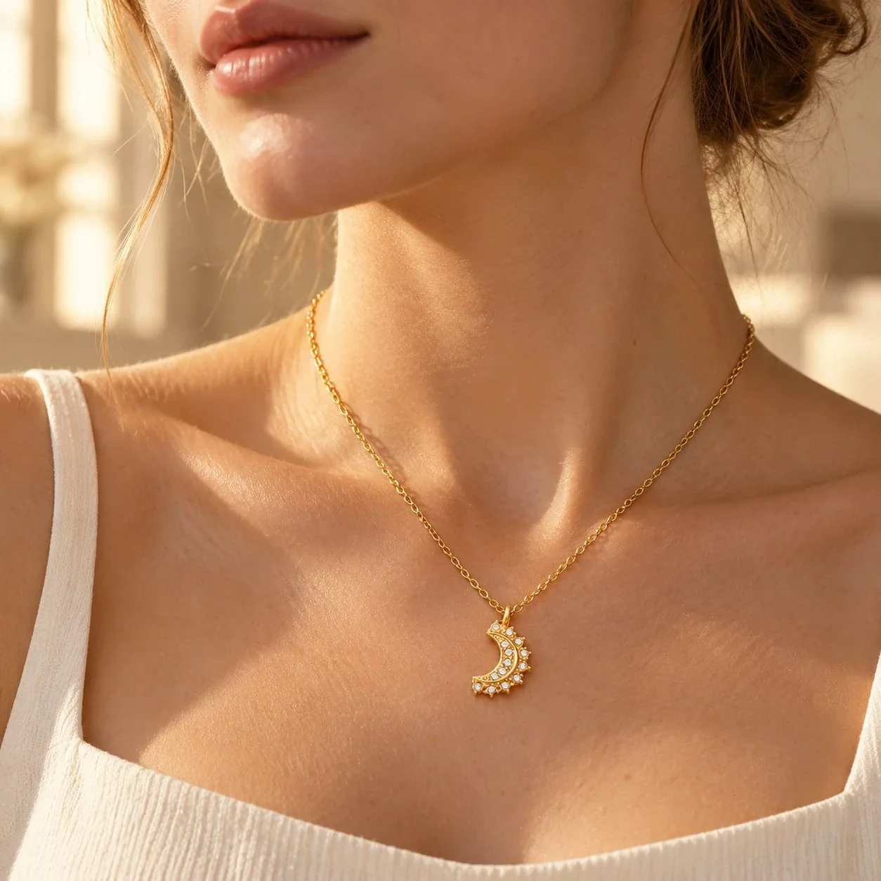 Jewelry Set with Crystal Sun & Moon Gold-Plated Steel