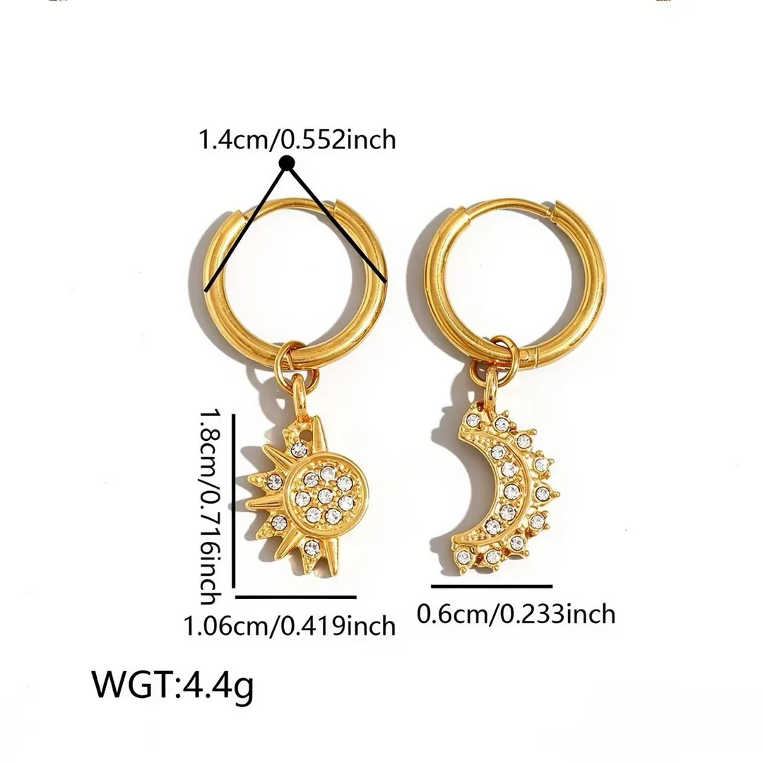 Jewelry Set with Crystal Sun & Moon Gold-Plated Steel - Dimensions