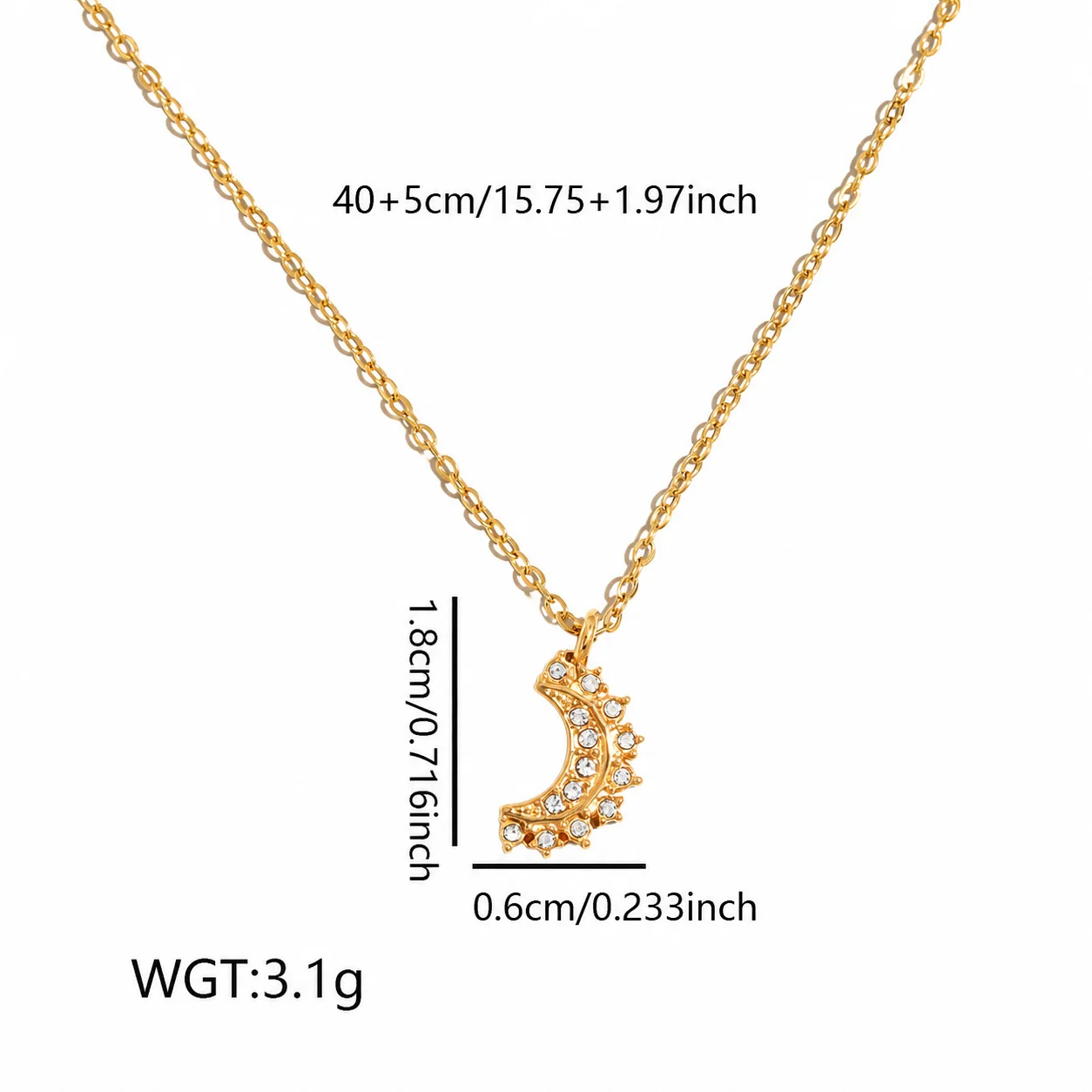 Jewelry Set with Crystal Sun & Moon Gold-Plated Steel - Dimensions