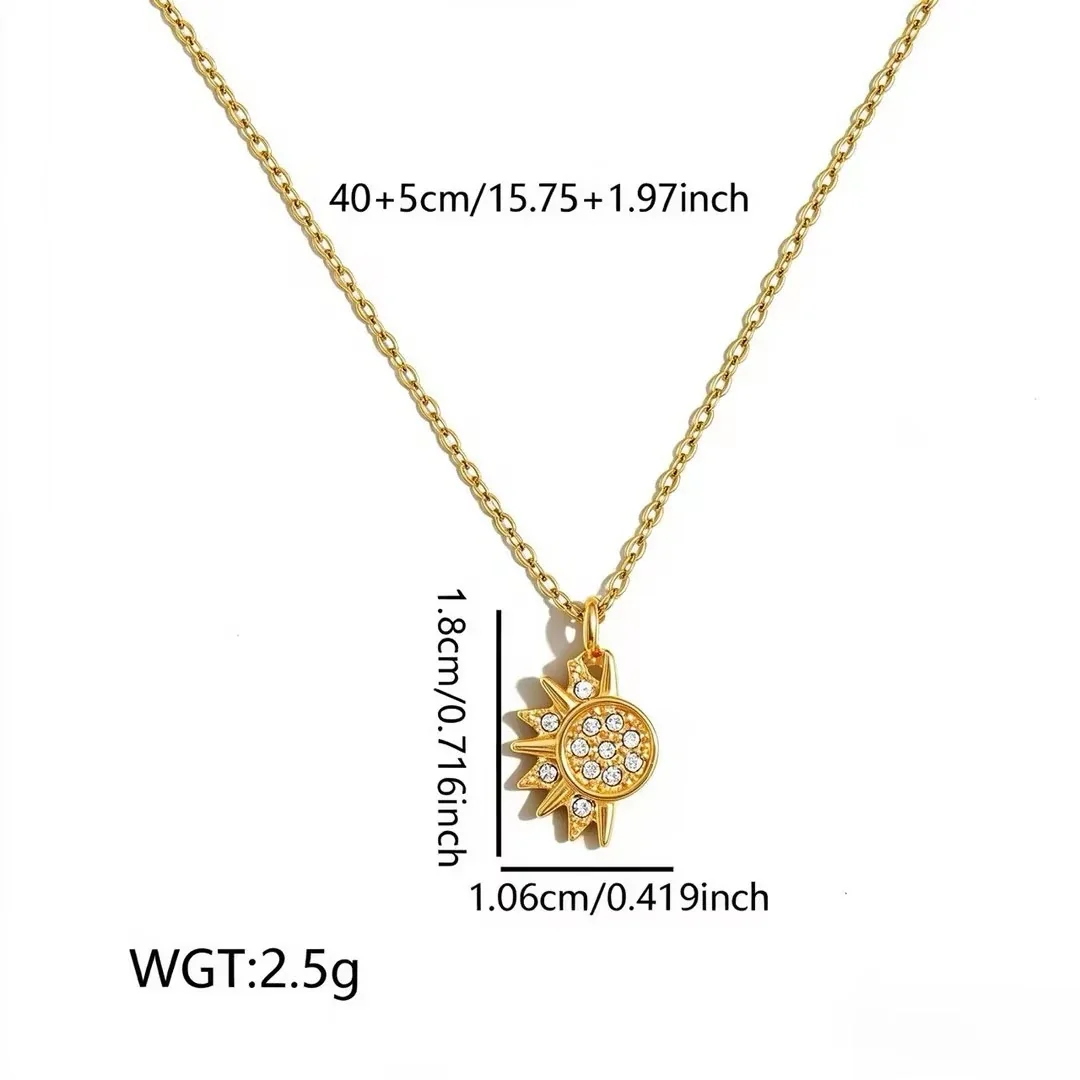 Jewelry Set with Crystal Sun & Moon Gold-Plated Steel - Gold Moon