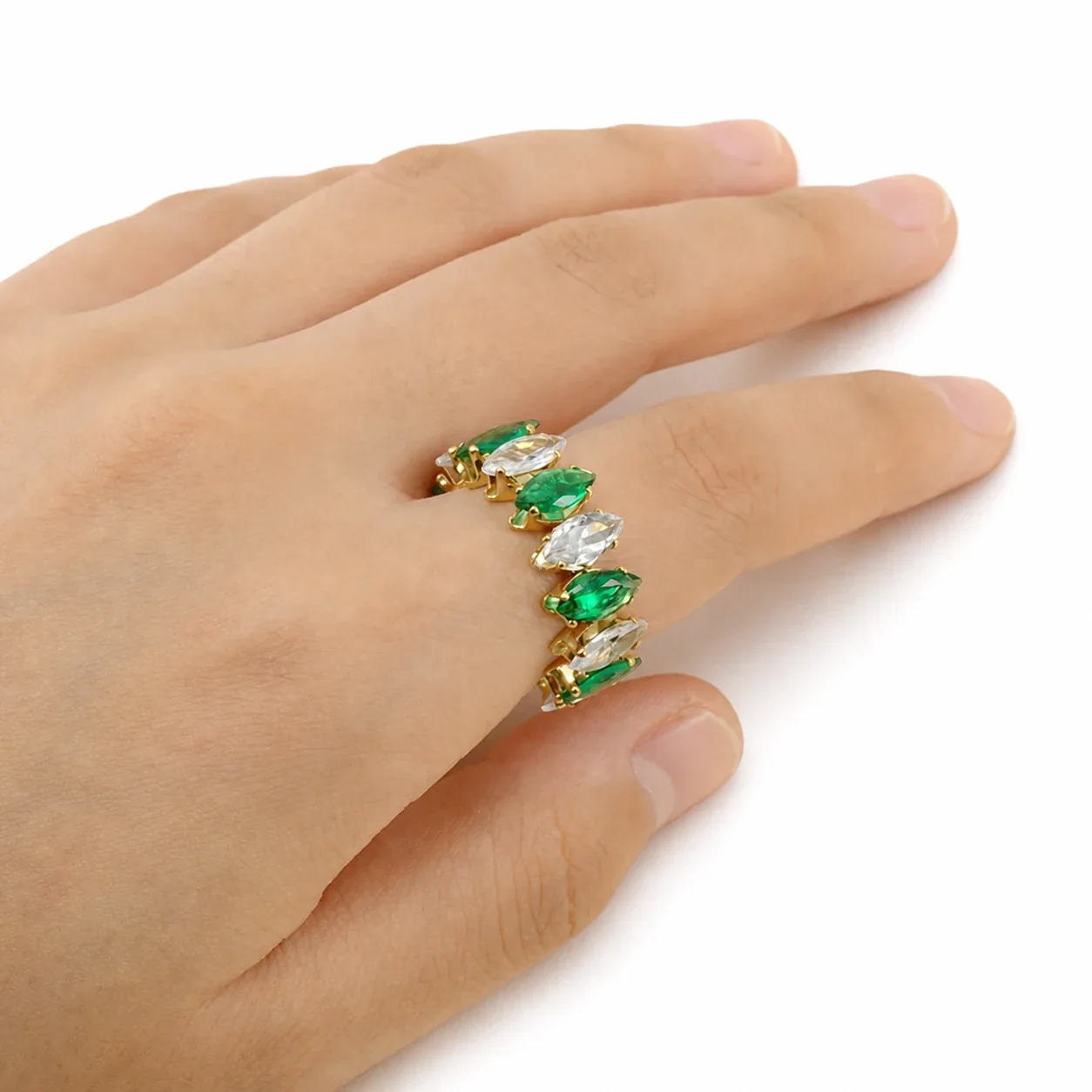 Ornate 18K Gold-Plated Marquise CZ Open Ring