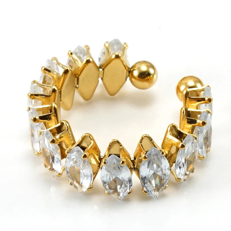 Ornate 18K Gold-Plated Marquise CZ Open Ring - Clear