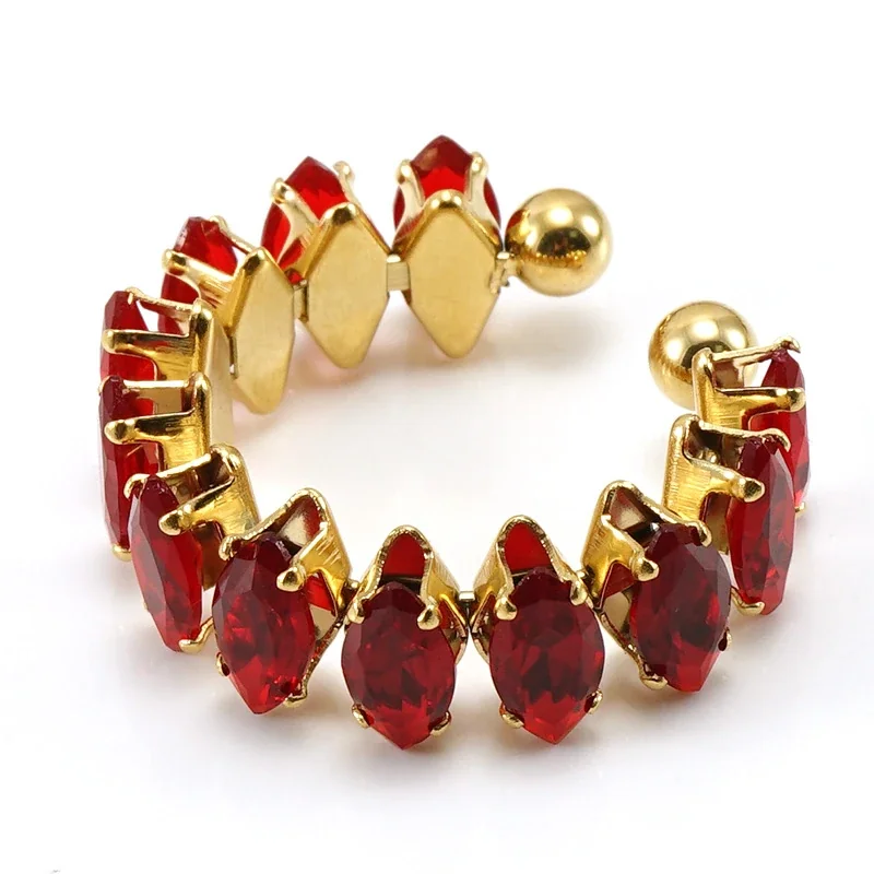 Ornate 18K Gold-Plated Marquise CZ Open Ring - Red