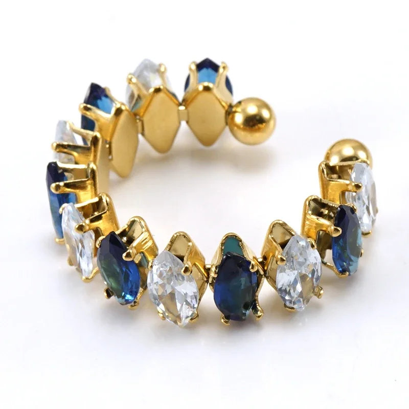 Ornate 18K Gold-Plated Marquise CZ Open Ring - Clear and Blue
