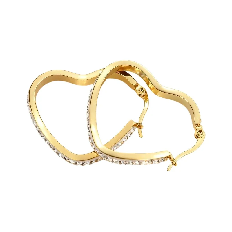 Sculpted 316 Stainless Steel Pavé Heart Hoop Earrings