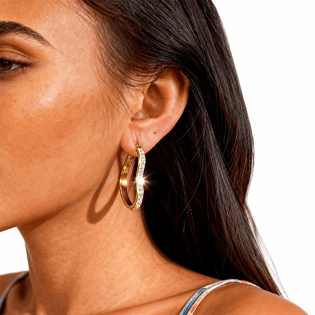 Sculpted 316 Stainless Steel Pavé Heart Hoop Earrings