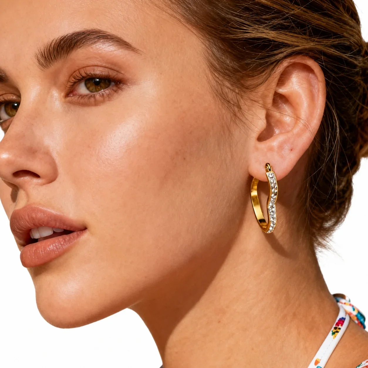 Sculpted 316 Stainless Steel Pavé Heart Hoop Earrings