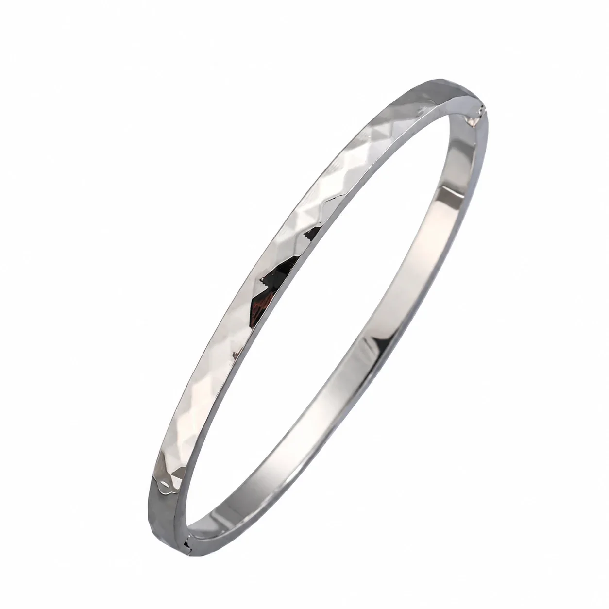 Silver-Plated Crystal Accent Bangle Bracelet, Stainless Steel - Silver 4 mm Faceted