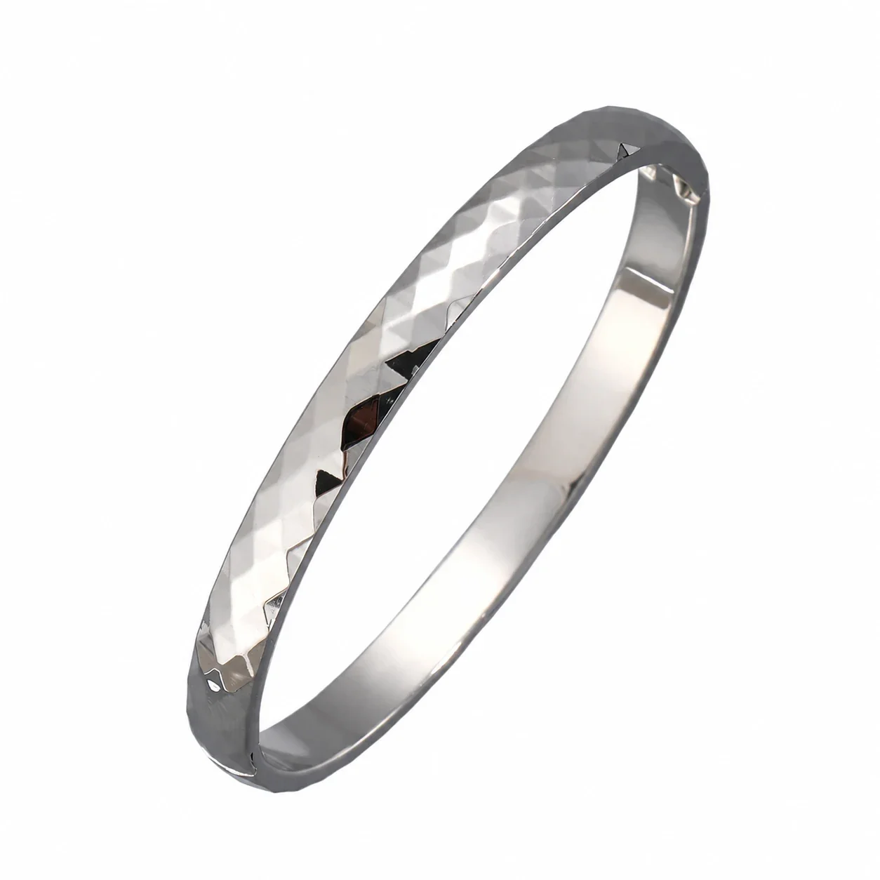 Silver-Plated Crystal Accent Bangle Bracelet, Stainless Steel - Silver 6 mm Faceted
