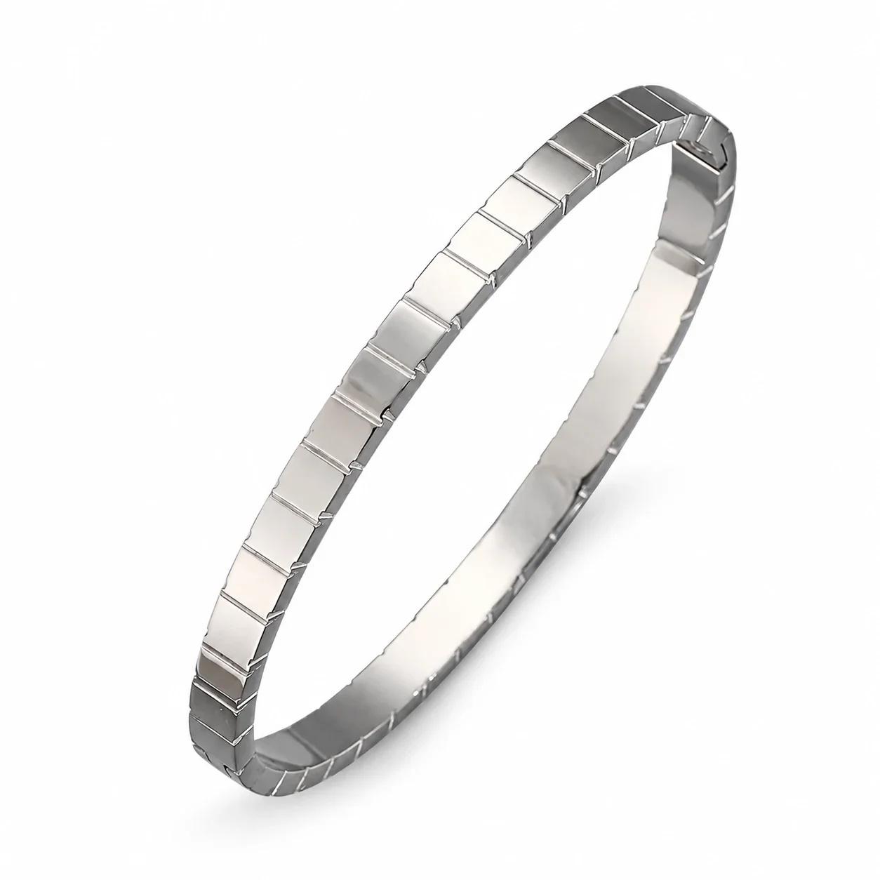Silver-Plated Crystal Accent Bangle Bracelet, Stainless Steel - Silver Grid