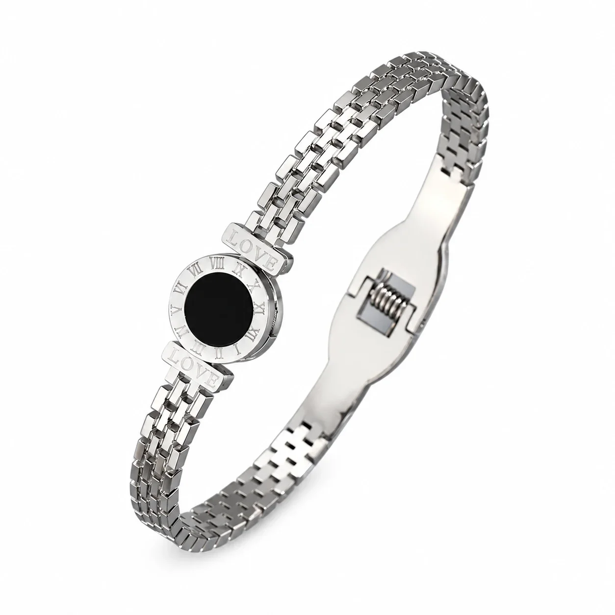 Silver-Plated Crystal Accent Bangle Bracelet, Stainless Steel - Silver Watchband