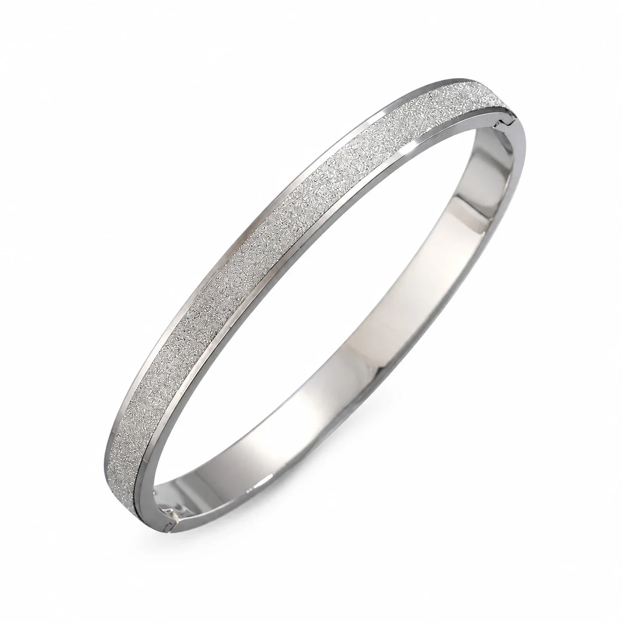 Silver-Plated Crystal Accent Bangle Bracelet, Stainless Steel - Silver Matte