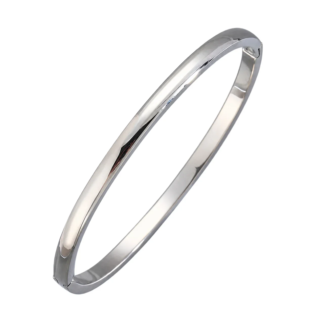 Silver-Plated Crystal Accent Bangle Bracelet, Stainless Steel - Silver Curved