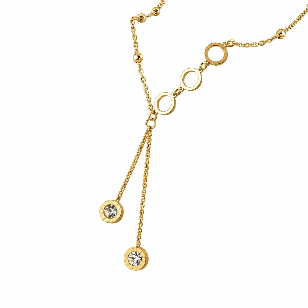 Hangerketting met structuurbol en staafschakels, goudverguld staal productfoto