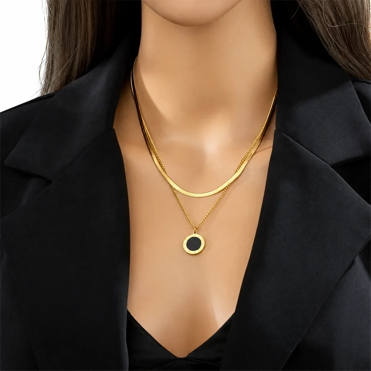 Hangerketting met structuurbol en staafschakels, goudverguld staal productfoto