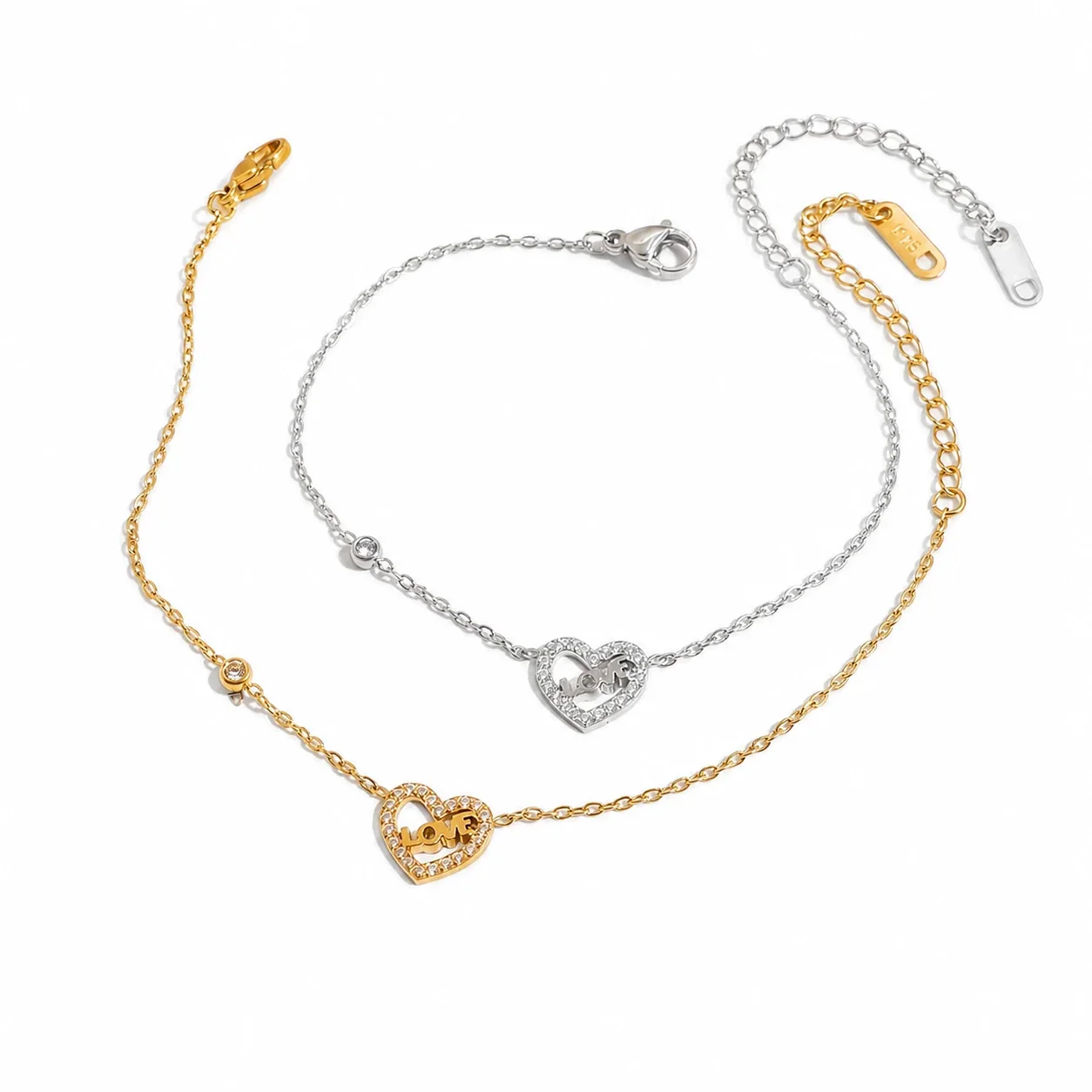 Delicate Gold-Plated Heart Pavé Love Chain Bracelet